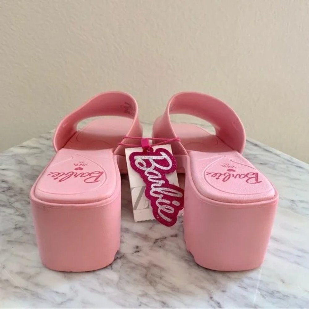 🎀 Barbie x ZARA Pink Rubber Slides Heeled Sandals 6 36 - Picture 6 of 10